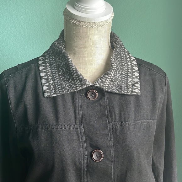 Black Denim Hem & Thread Fall Jacket Pockets Collar Detail Sizes Medium Large - Picture 5 of 10